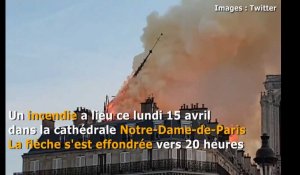 Notre-Dame-de-Paris en proie aux flammes. La flèche s'effondre