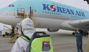 La compagnie aérienne Korean Air désinfecte un avion pour endiguer le coronavirus