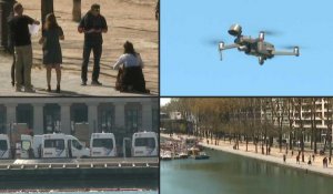 Coronavirus: les policiers contrôlent les passants sur les berges du canal de l'Ourcq, à Paris