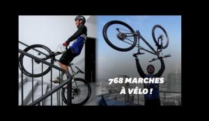 Aurélien Fontenoy a grimpé une tour de La Défense... à vélo !