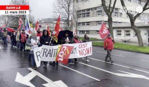 VIDÉO. Manifestations du 11 mars : le cortège défile dans les rues de Saint-Lô 