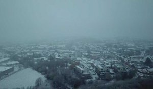Vu du ciel : les premières neiges sur la métropole lilloise, à Roncq