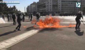 Cocktails Molotov, lacrymogènes, pierres... violences au cours des manifestations à Athènes