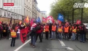 VIDÉO. Défilé dans le centre de Rennes après la validation de la réforme des retraites