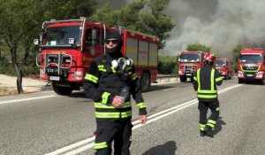 Images des pompiers roumains luttant contre les feux de forêt en Grèce