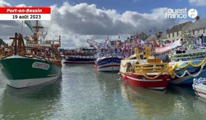 VIDÉO. À Port-en-Bessin, une armada de bateaux prend la mer pour la bénédiction 