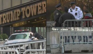 Des policiers postés devant la Trump Tower avant l'arrivée de l'ancien président