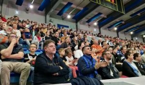 la retransmission du match Boulazac - Chalon, décisif pour le titre du SQBB, au palais des sports de Saint-Quentin