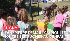 Jean-Pierre Demailly, apiculteur, a présenté ses ruches pédagogiques aux enfants de Cugny