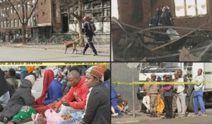 Des unités canines fouillent les décombres de l'incendie de Johannesburg