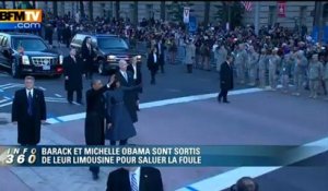 Investiture : Barack et Michelle Obama sortent de voiture pour saluer la foule - 21/01