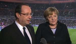 Interview avec Angela MERKEL à la mi-temps du match amical France-Allemagne