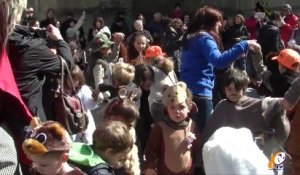 Le carnaval de la Calandreta à travers les ruelles médiévales de la Cité de Carcassonne.