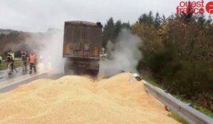 Le camion perd son stock de maïs
