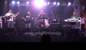 Indian musicians performing a hit Bollywood song