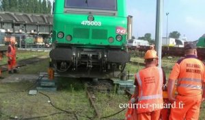Exercice de relevage d'une locomotive à Longueau