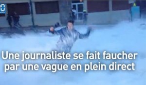 Une journaliste se fait faucher par une vague en plein direct