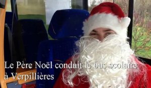 Le Père Noël au volant du bus scolaire à Verpillières