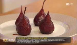 Les poires pochées à la betterave, et fourrées à la crème de fenouil de Pierre Augé