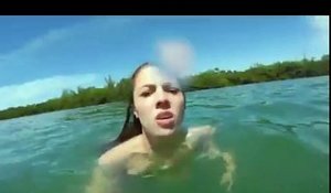 Une fille dans l'eau panique en voyant un lamantin, la pauvre !