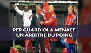 Pep Guardiola menace un arbitre, poing en l'air