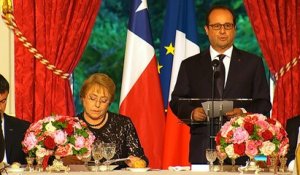 Le toast lors du dîner à l'honneur de la présidente chilienne Michelle Bachelet