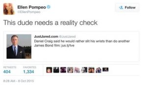 Ellen Pompeo dit que Daniel Craig doit remettre les pieds sur terre