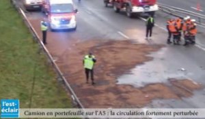 Accident : camion en portefeuille sur l'A5  à hauteur de Villy-en-Trodes le 6 janvier 2016 : circulation très fortement perturbée