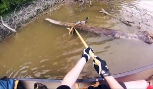 Un couple de Kayakiste sauve un canard sur le point d'etre mangé par une tortue