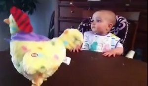 Réaction énorme d'un bébé face à une poule qui pond des oeufs