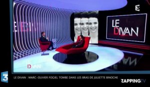 Le Divan : Marc-Olivier Fogiel tombe dans les bras de Juliette Binoche, fou rire sur le plateau ! (Vidéo)