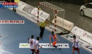 Magnifique lucarne sur jet franc direct (handball)