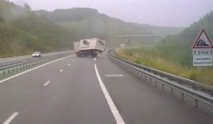 Renversement d'un camion sur l'autoroute A20 sur route détrempée