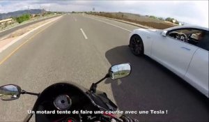 Un motard tente de faire une course avec une Tesla !