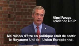 Nigel Farage, leader des pro-Brexit, démissionne de la présidence de Ukip