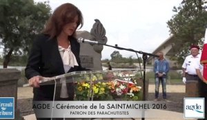 AGDE FETE DE LA SAINT MICHEL 2016 - Intervention de Géraldine D'ETTORE - Conseillère Régionale  -  Les parachutistes à l'honneur lors de la célébration de Saint Michel .