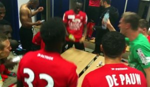 La joie contagieuse des Guingampais dans le vestiaire après la victoire face à Bastia au pénalty !