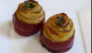 Il réalise de belles roses avec des pommes et du bacon ! Le résultat a l'air trop délicieux (pour les yeux et le ventre !)