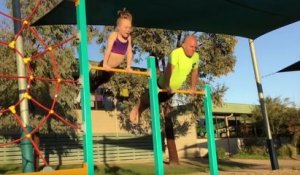 Un papa essaie de copier les figures de gym de sa fille
