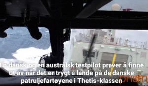 Atterrissage d'un hélicoptère sur un navire en pleine tempête... Bravo au pilote