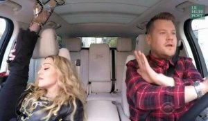 Même coincée dans la voiture de James Corden, la souplesse de Madonna reste incroyable