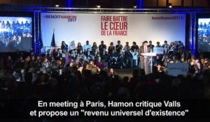 En meeting, Hamon critique Valls et prône un revenu universel