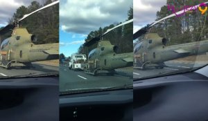 Un hélicoptère d'attaque sur l’autoroute