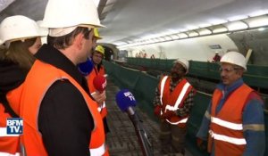 Benoît Hamon visite, de nuit, un chantier du métro parisien