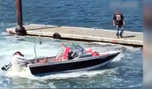Un homme tente d'arrêter un bateau qui tourne en rond !