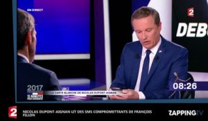 François Fillon : Dupont-Aignan dévoile en direct les SMS menaçants envoyés par son clan (vidéo)