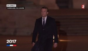 Esplanade du Louvre : Emmanuel Macron fait son entrée sur l'Ode à la joie