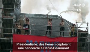 Des Femen déploient une banderole à Hénin-Beaumont