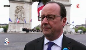 "J'ai beaucoup d'émotion à donner à Emmanuel Macron la marche à suivre", confie François Hollande après les commémorations du 8-Mai