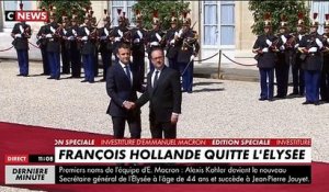 Regardez le départ de François Hollande de l'Elysée applaudi par Emmanuel Macron et par le public